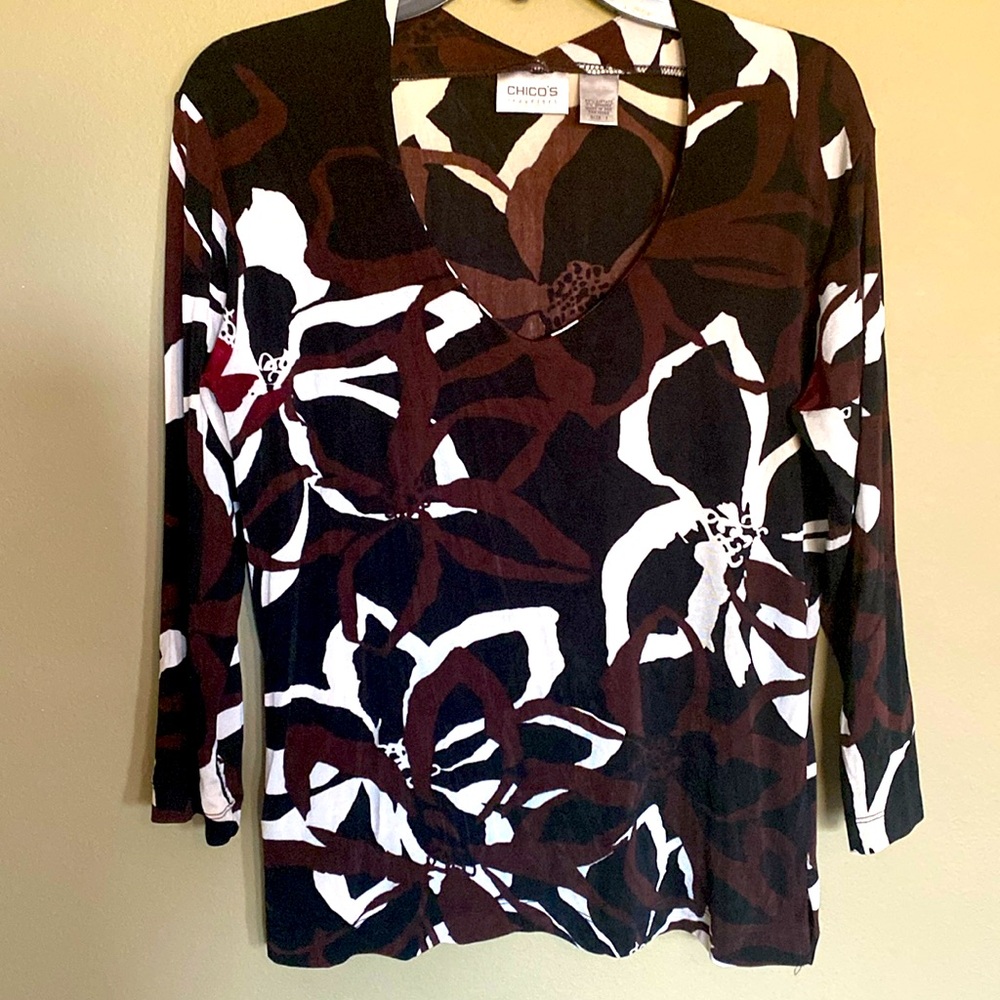 ⭐️CHICO’S- Floral 3/4 Sleeve Blouse Y2- Size 1/M EUC